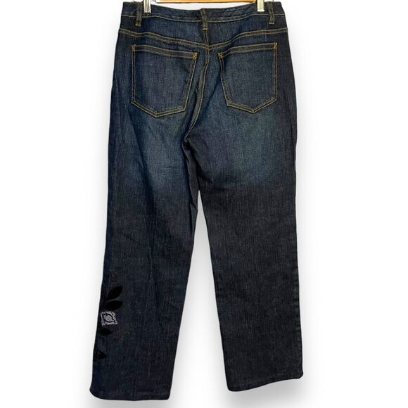 Talbots Straight Leg Jeans Floral Embroidered Women's 6 Petite Blue Denim Casual - Picture 2 of 9